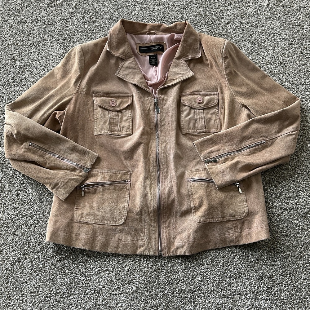 Venezia Jacket Womens 18/20 Brown Suede Leather Short Full Zip Pockets Collared